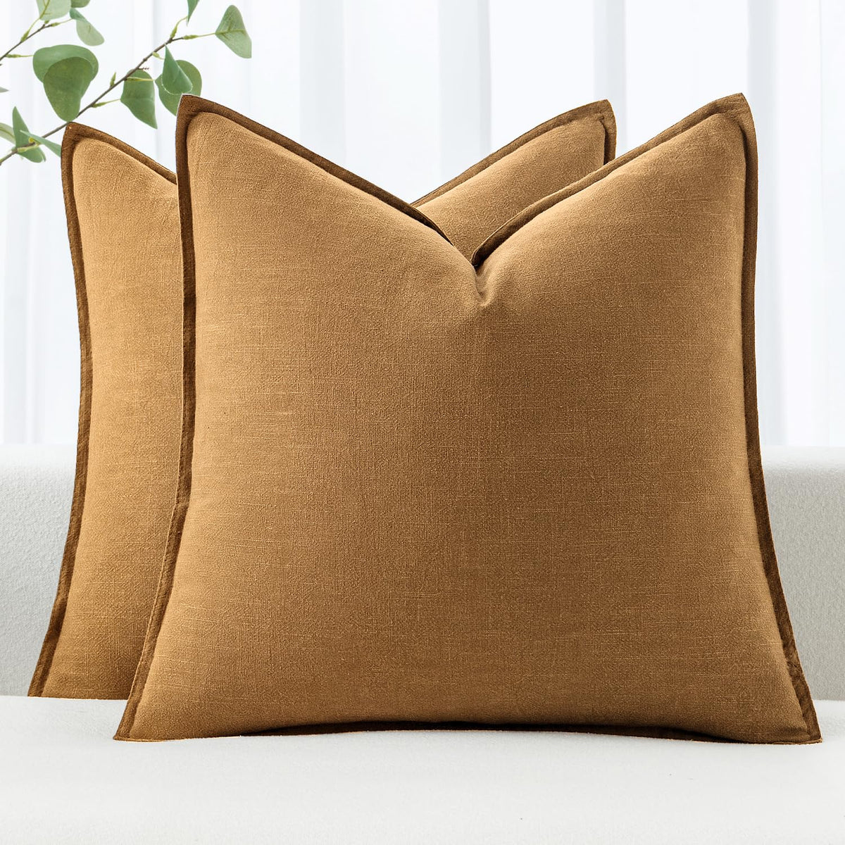 MIULEE Decorative Linen Euro Sham Pillow Covers 24x24 Natural Beige
