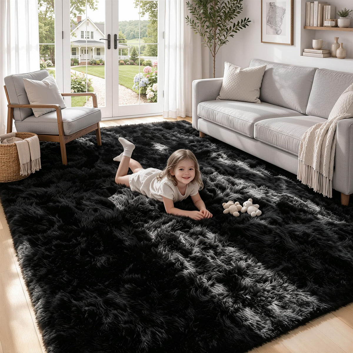 4x6 Area Rugs for Living Room: Soft Black Fluffy Rug Shag Washable Rug Plush Fuzzy Indoor Carpet for Bedroom Nursery Playroom Girls Boys Kids Room (Black, 4'x6')