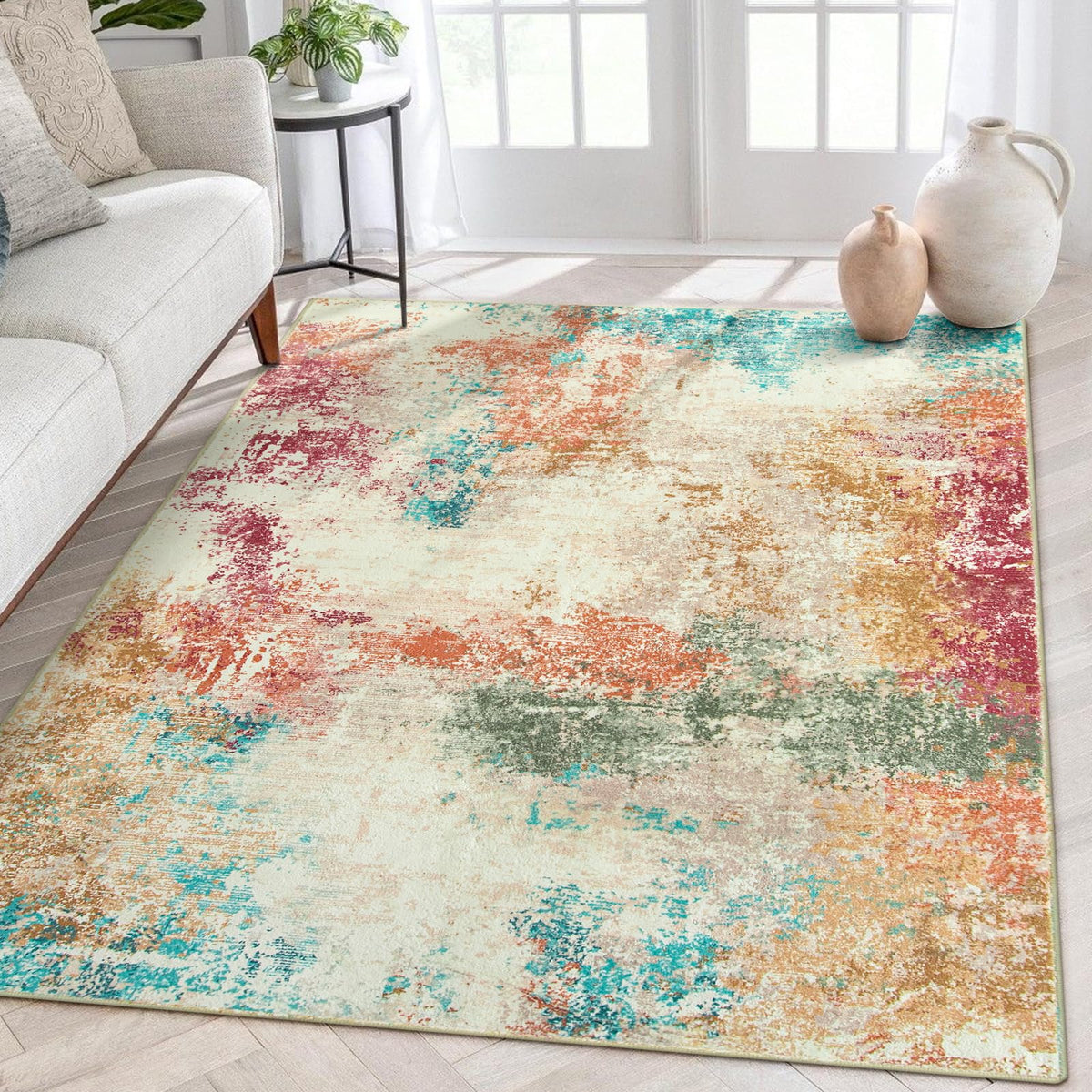 Lahome Modern Abstract Washable 5x7 Area Rugs for Living Room, Colorful Soft Bedroom Rug Low Pile Non Slip,Stain Resistance Dining Room Carpet for Nursery Office Entrance Home Office Decor
