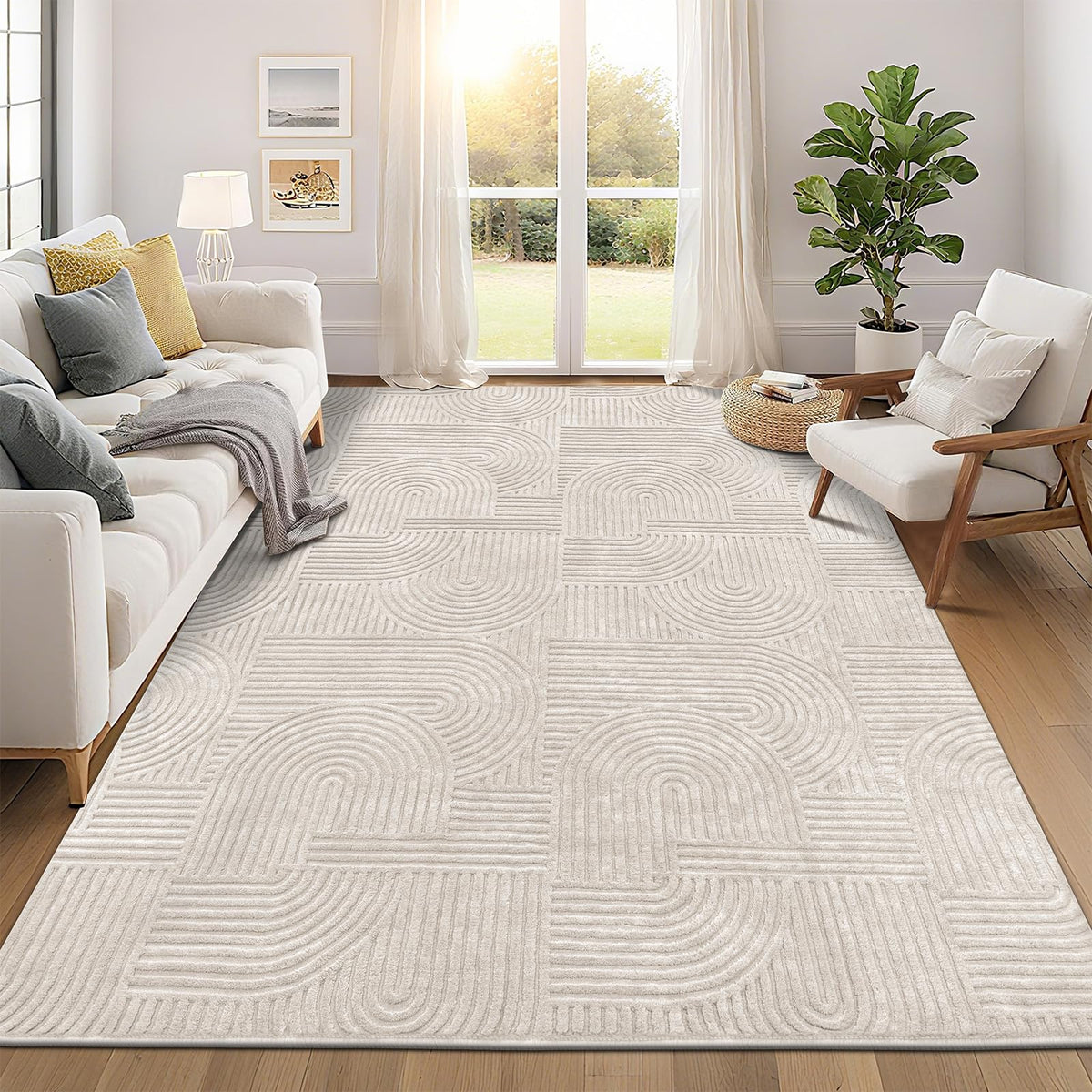Pauwer 5x7 Area Rugs for Living Room, Modern Non Slip Washable Rug, Beige