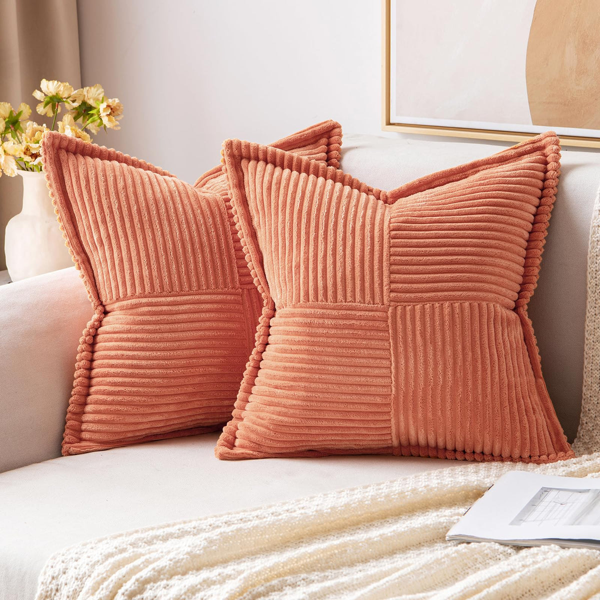 MIULEE Decorative Throw Pillow Covers for Couch 18x18 Inch Beige 2 Pack