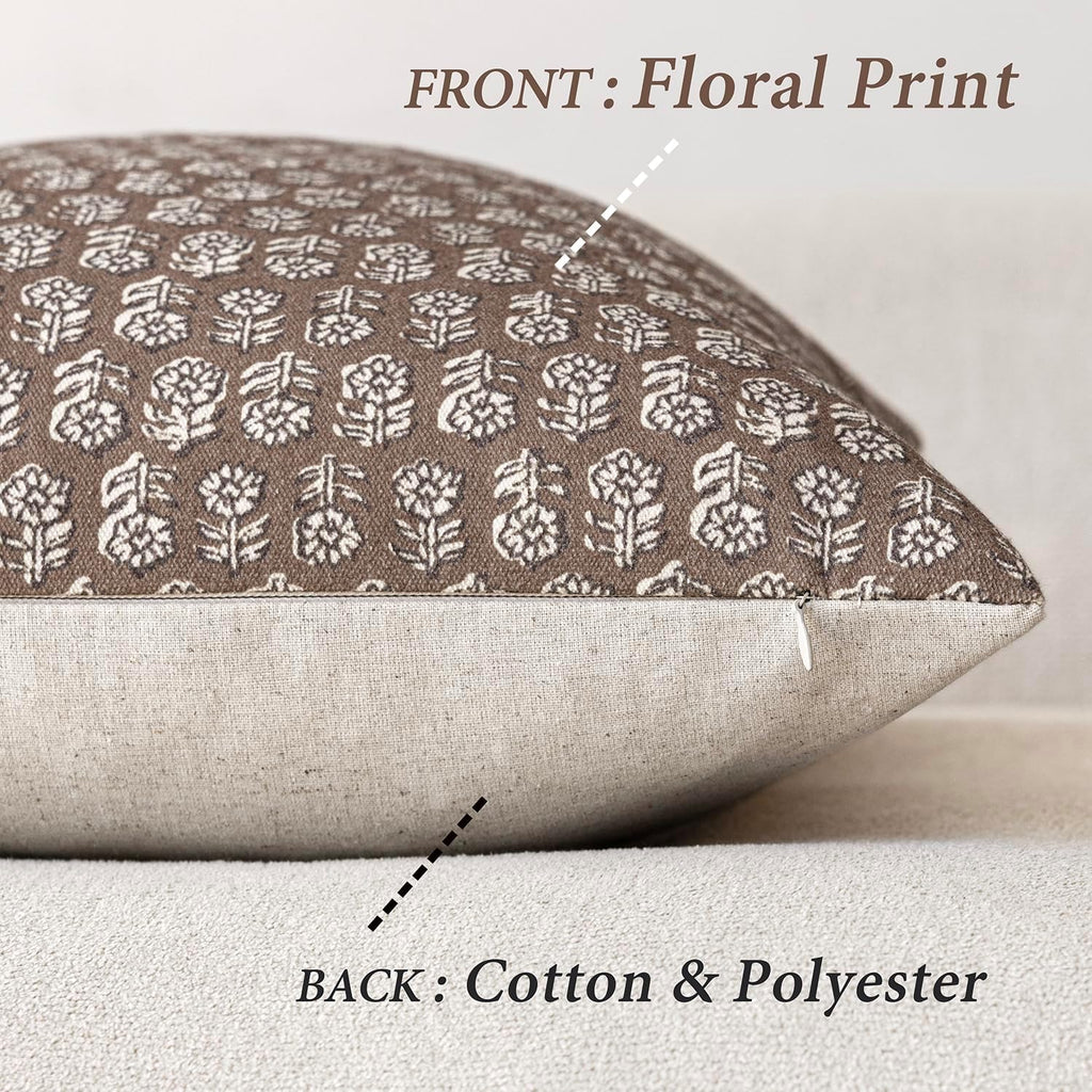 Foindtower Decorative Floral Print Throw Pillow Covers 20×20 Inch,Brown