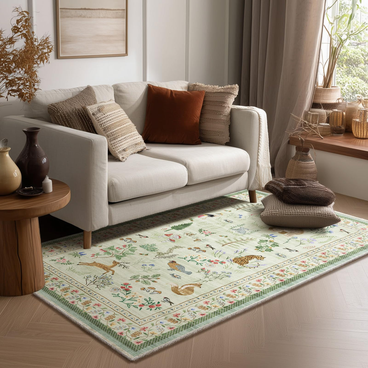 Washable Area Rugs for Living Room: 9x12 Area Rug for Bedroom Vintage Stain Resistant Non Slip Low Pile Lightweight Soft Carpet for Kitchen Dining Room Farmhouse Kids Room Nursery