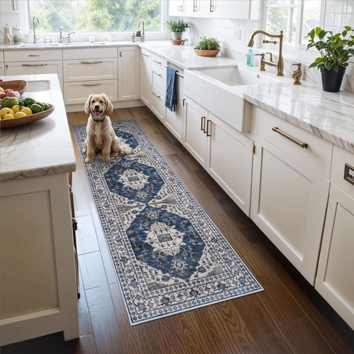 Hallway Washable Runner Rug - 2x10 Kitchen Rugs Entryway Rug Runner Vintage Soft Floor Mat Non Slip Indoor Farmhouse Carpet for Bathroom Living Room Bedroom (2 X 10, Beige)