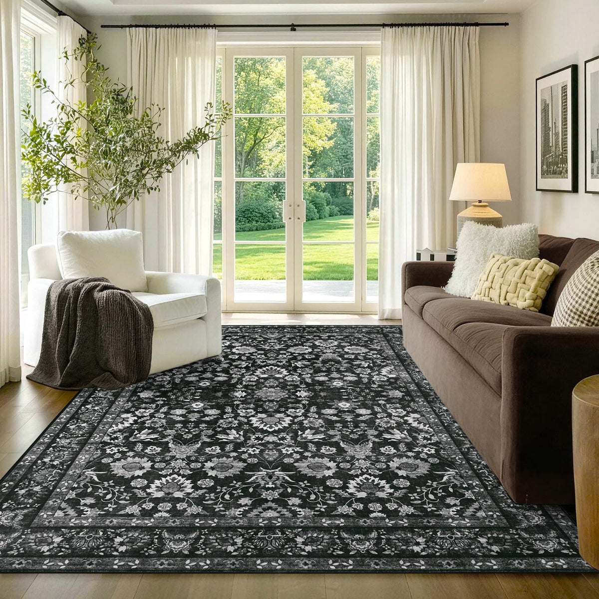 6x9 Ft Large Area Rugs for Living Room, Soft Non-Slip Machine Washable Rug, Vintage Stain Resistant Carpets for Bedroom Nursery Dining Room Home Decor (Beige)