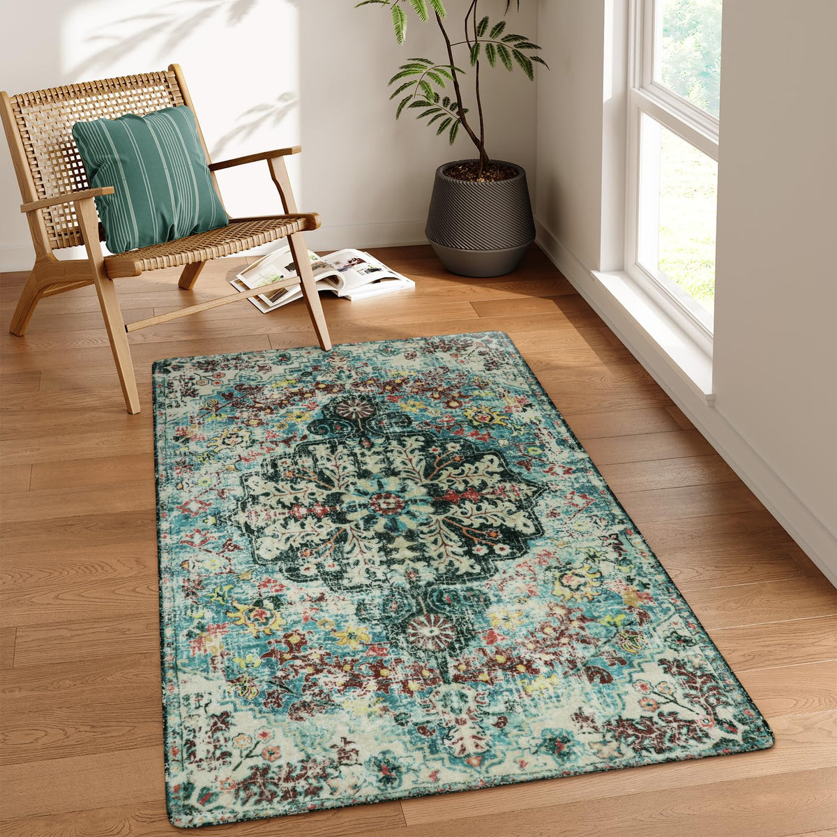 Lahome Felice Boho Tribal 2x3 Washable Small Rugs for Entryway Doormat Indoor Entrance, Throw Rugs with Rubber Backing, Bohemian Soft Non-Slip Bathroom Carpet for Bath Front Door Kitchen Floor