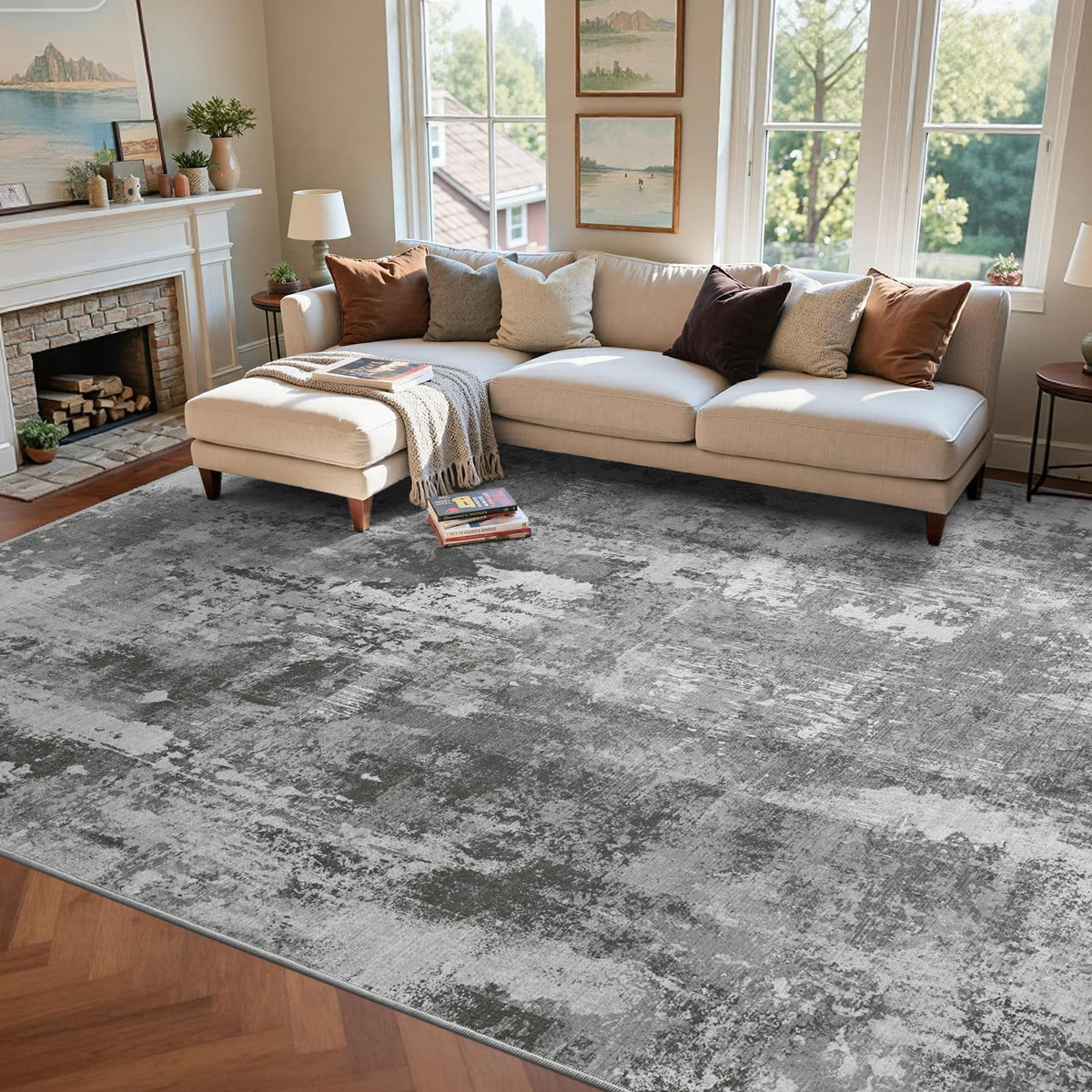 6x9 Ft Large Area Rugs for Living Room, Soft Non-Slip Washable Rugs Modern Abstract Pattern Carpet for Bedroom Indoor Floor Nursery Home Decor (Blue)