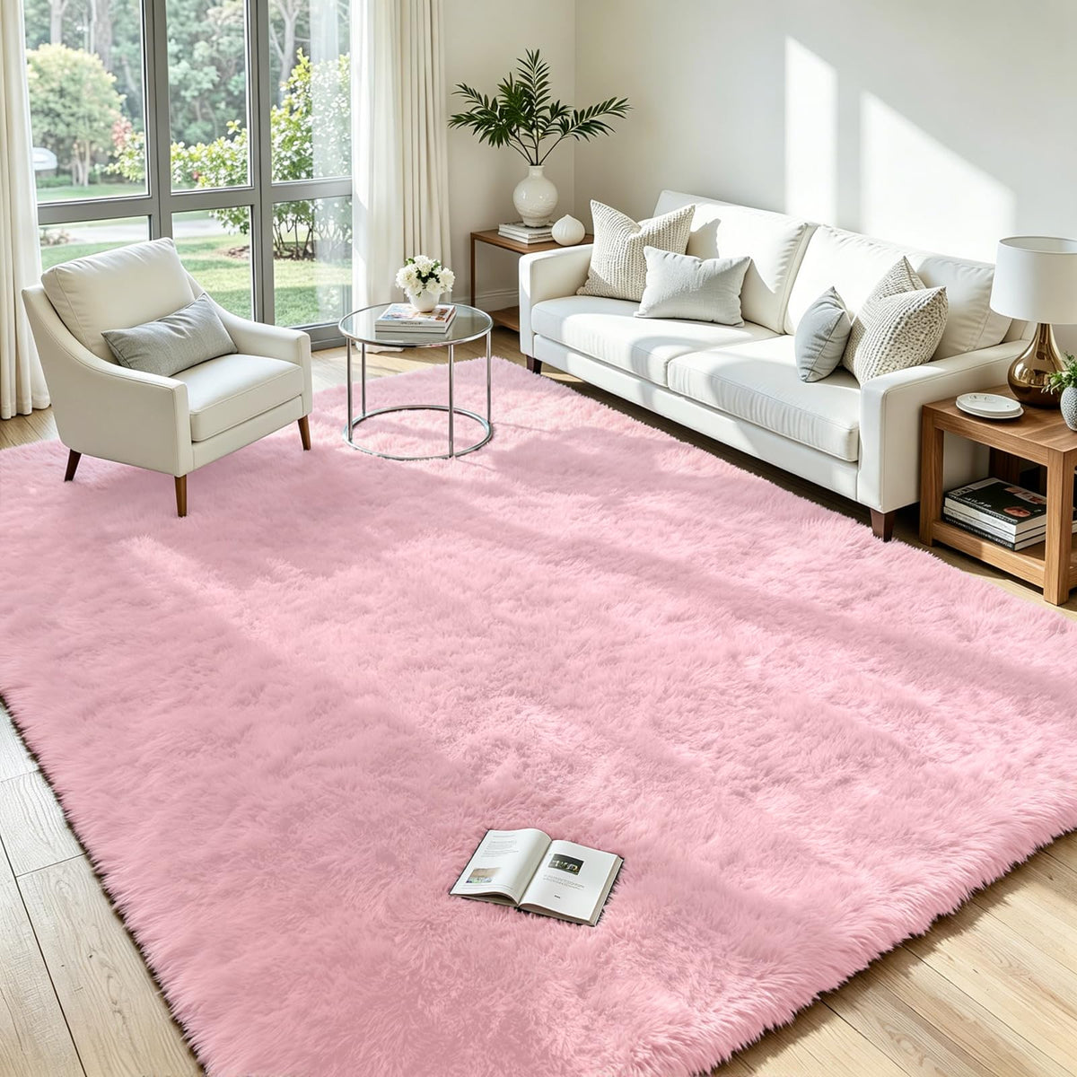 8x10 Fluffy Area Rug for Living Room: Soft Non-Slip Black Bedroom Carpet