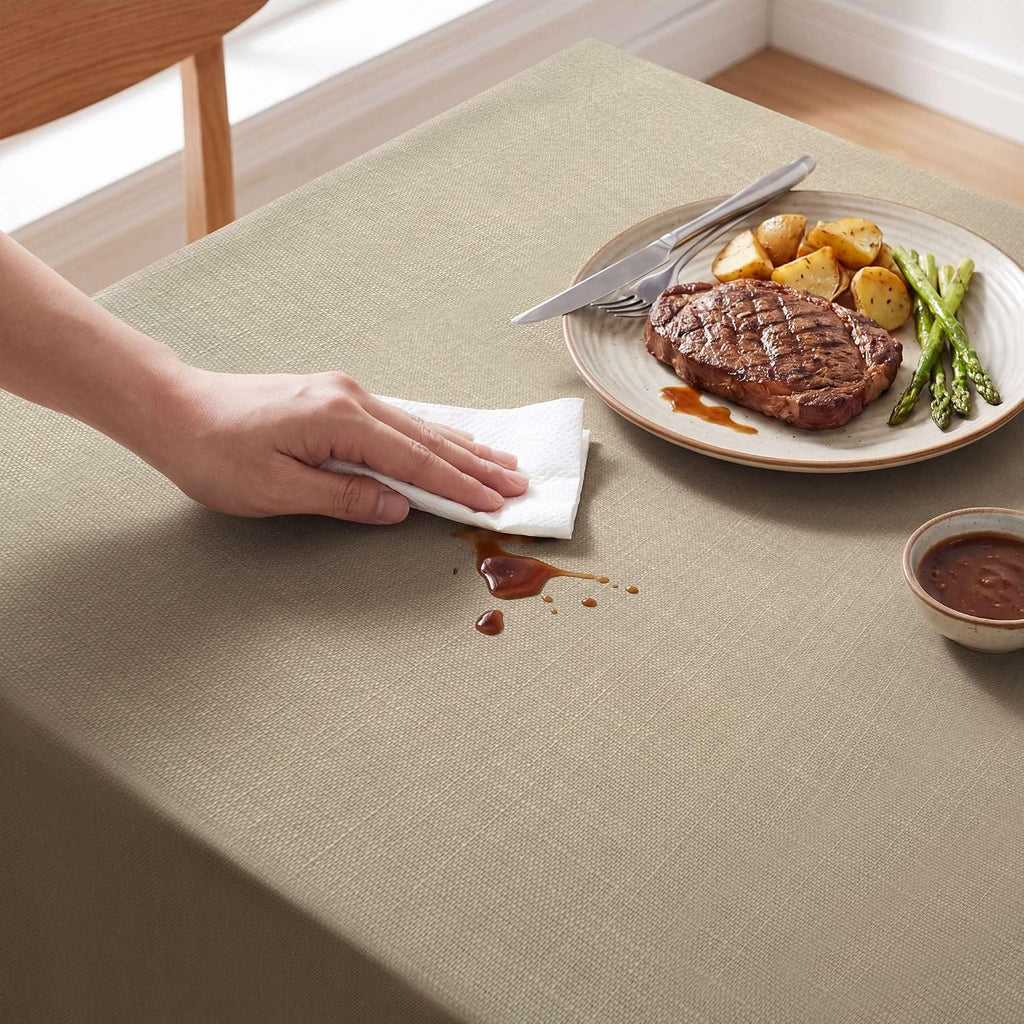 H.VERSAILTEX Linen Textured Table Cloths 60 x 120 Inch Premium Solid Tablecloth Spill-Proof Waterproof Table Cover for Dining Buffet Feature Extra Soft and Thick Fabric Wrinkle Free, Taupe