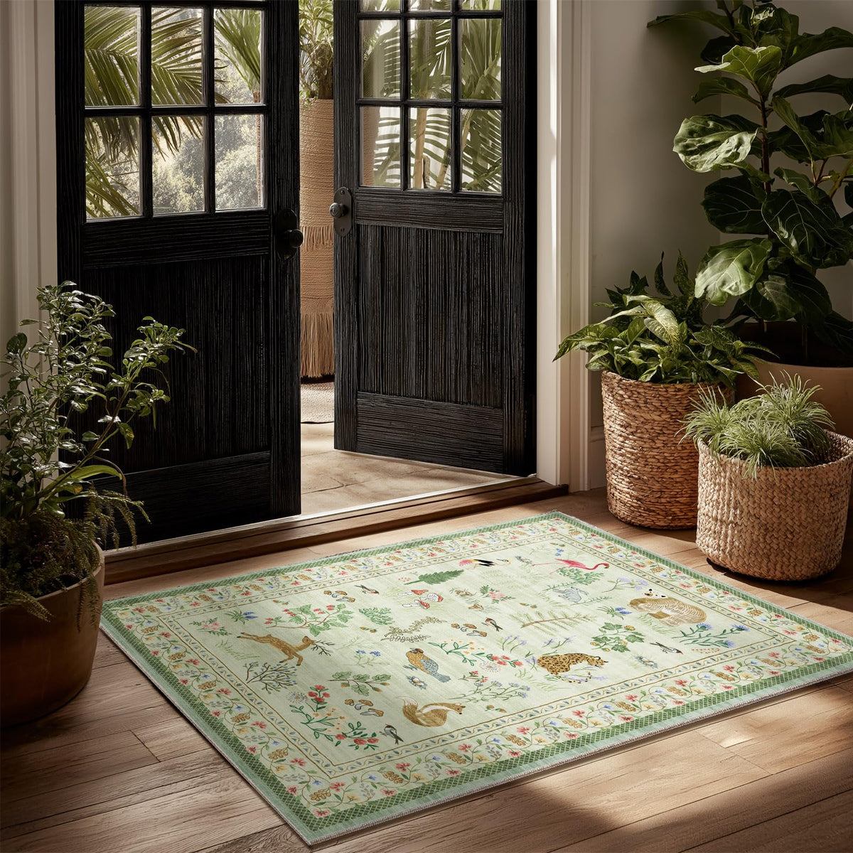 Washable Area Rugs for Living Room: 9x12 Area Rug for Bedroom Vintage Stain Resistant Non Slip Low Pile Lightweight Soft Carpet for Kitchen Dining Room Farmhouse Kids Room Nursery