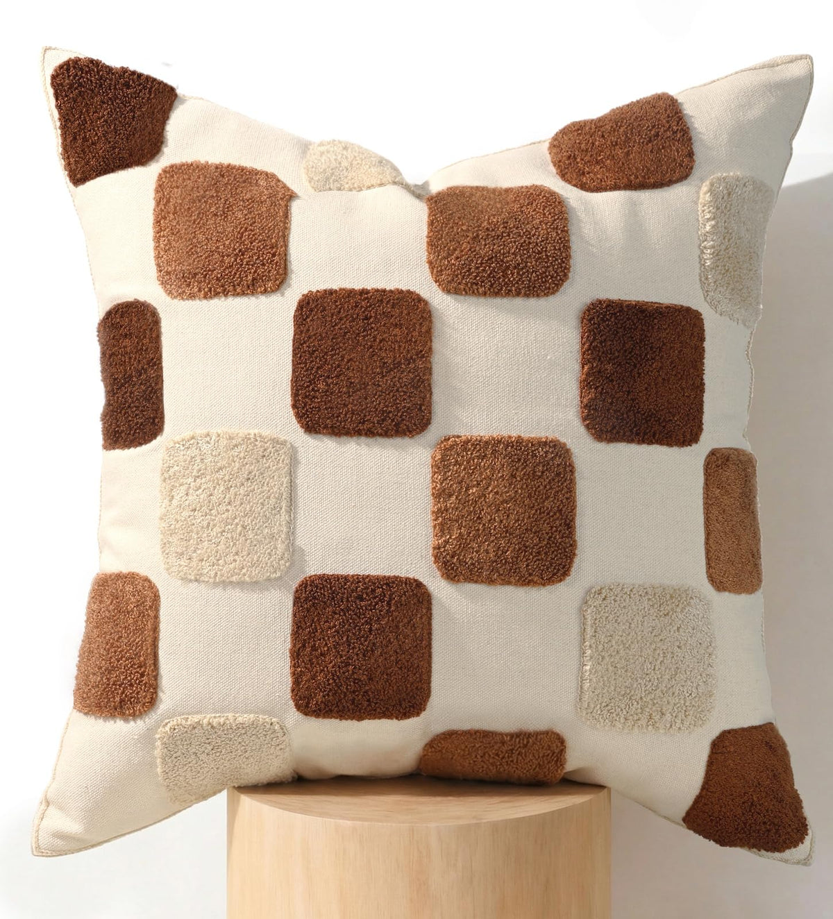 Embroidered Throw Pillow Cover 18x18 Inch, Colorful Plaid