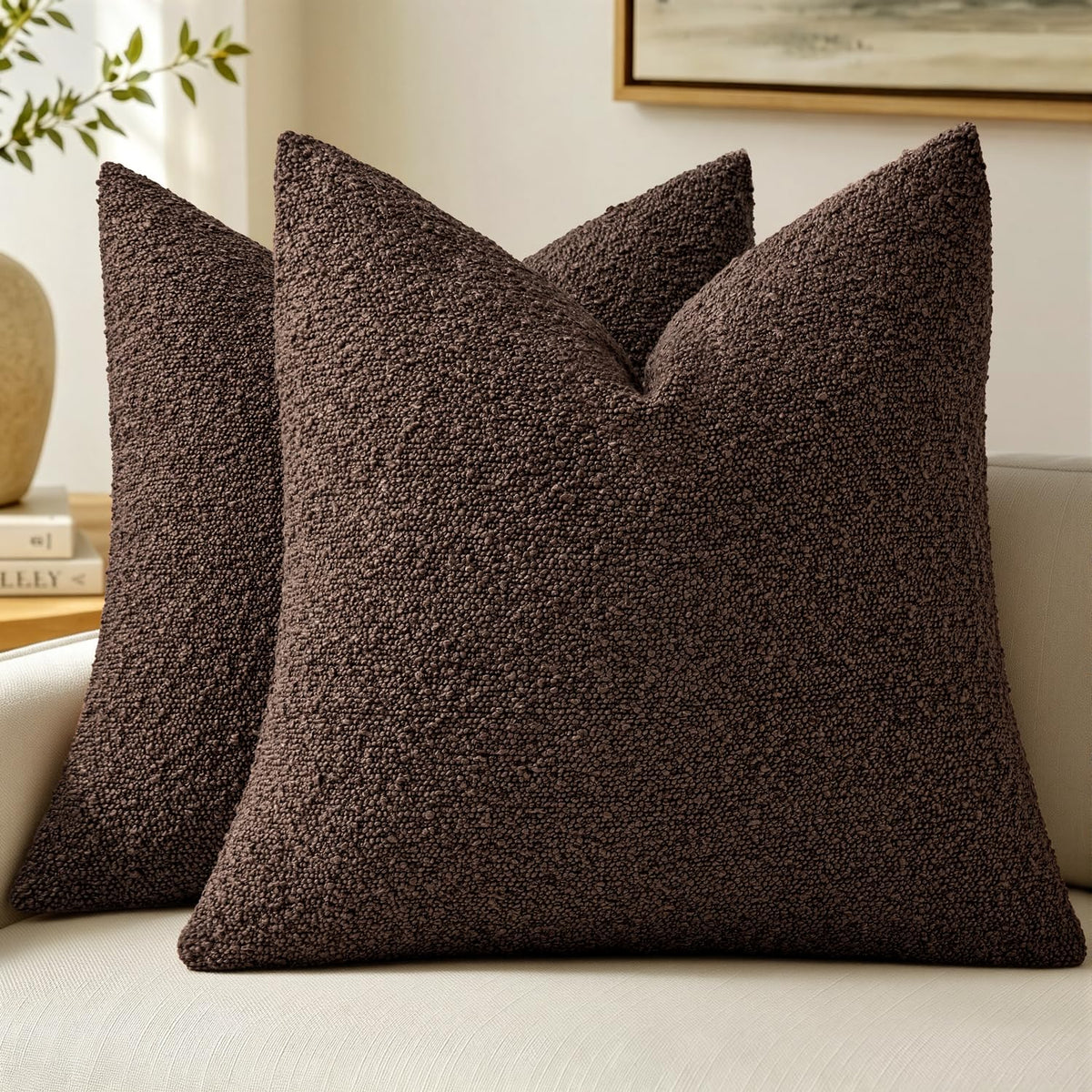 MIULEE 20x20 Decorative Boucle Couch Pillow Covers Brown