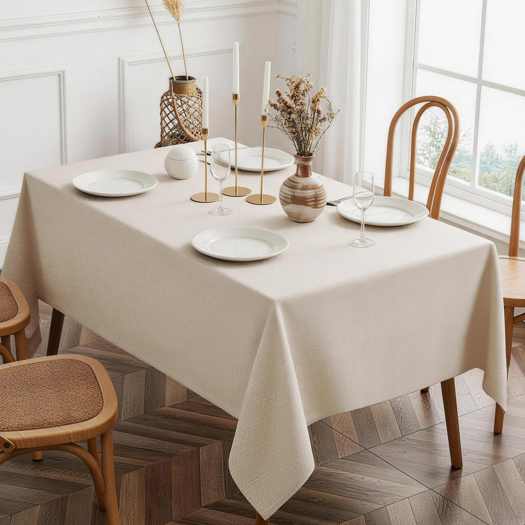 Heavy-Duty Faux Linen Tablecloth Rectangular 60 x 84in Navy Blue
