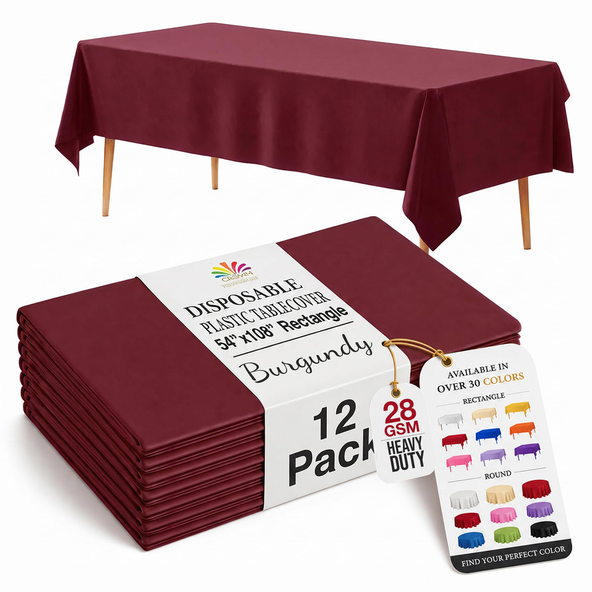 Exquisite 12-Pack Premium Plastic Tablecloth 12-Pack Premium Plastic Tablecloth 84in. Round Table Cover - Emerald Green