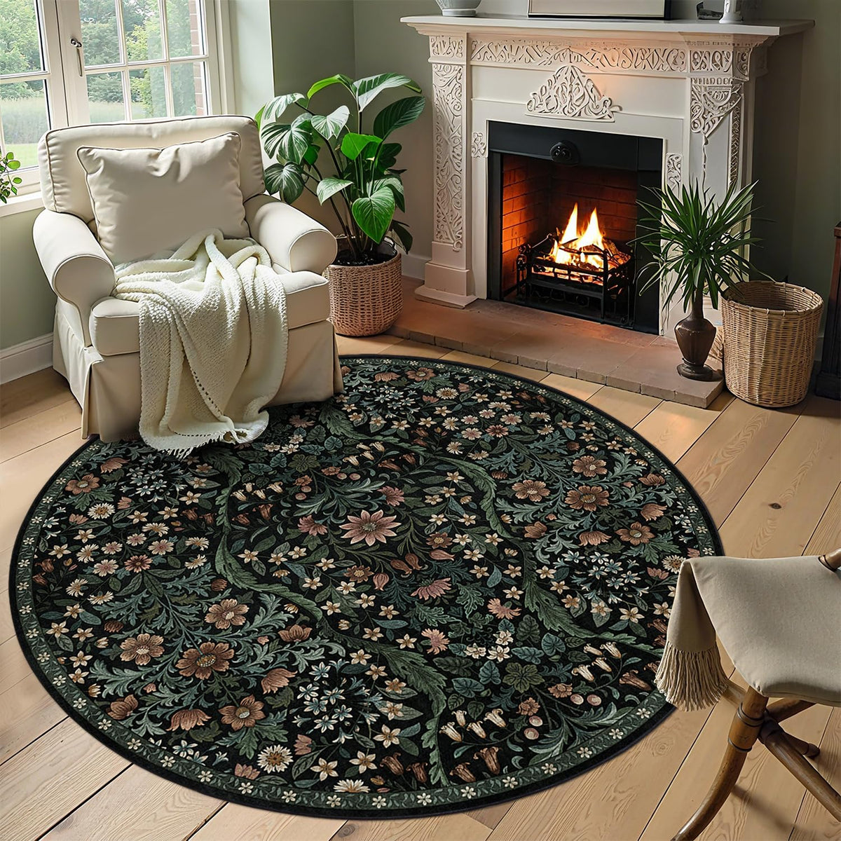 Floral Area Rug 5x7 Botanical Washable Carpet for Living Room