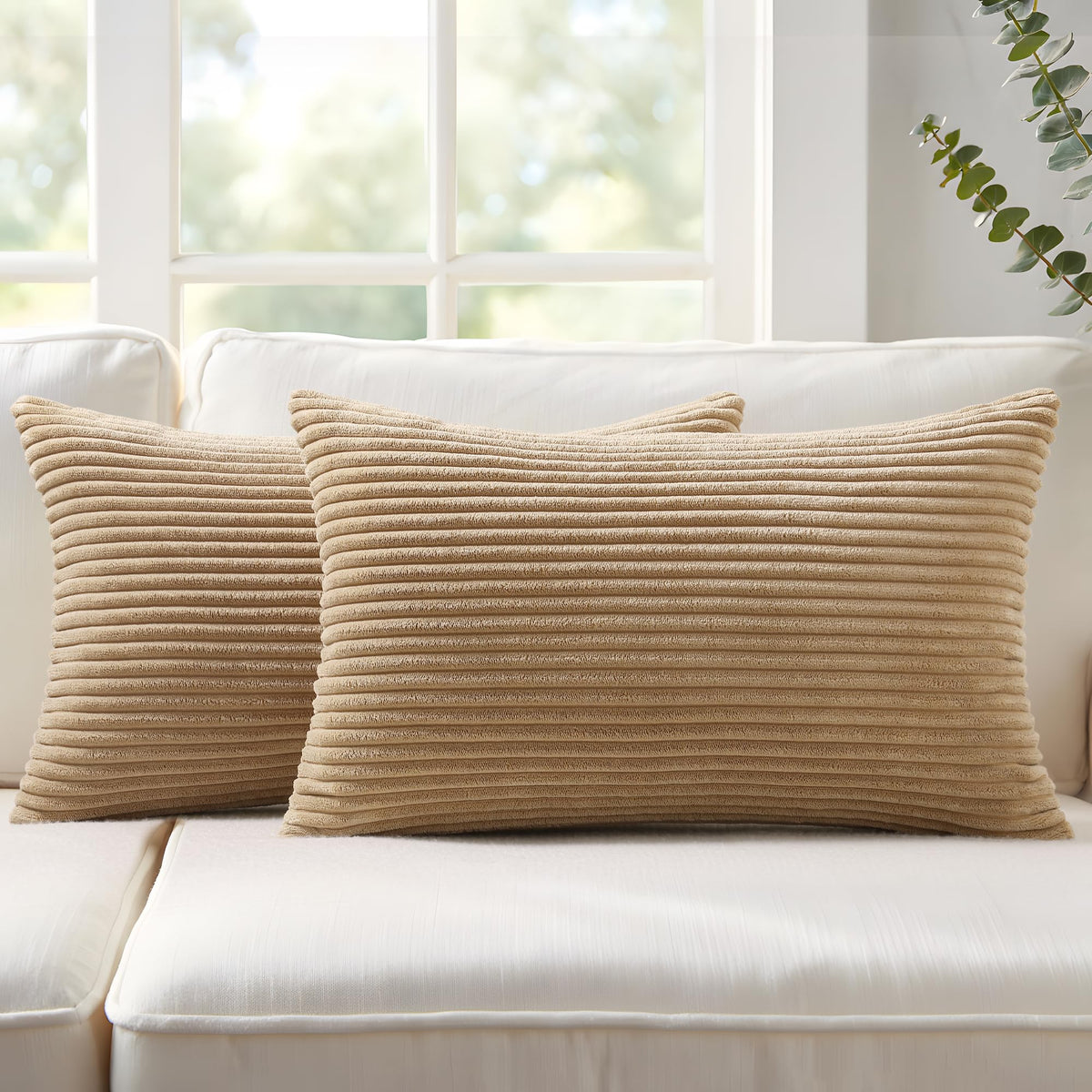 Mecatny Corduroy Fall Throw Pillow Covers 18x18 Set of 2 Olive Green