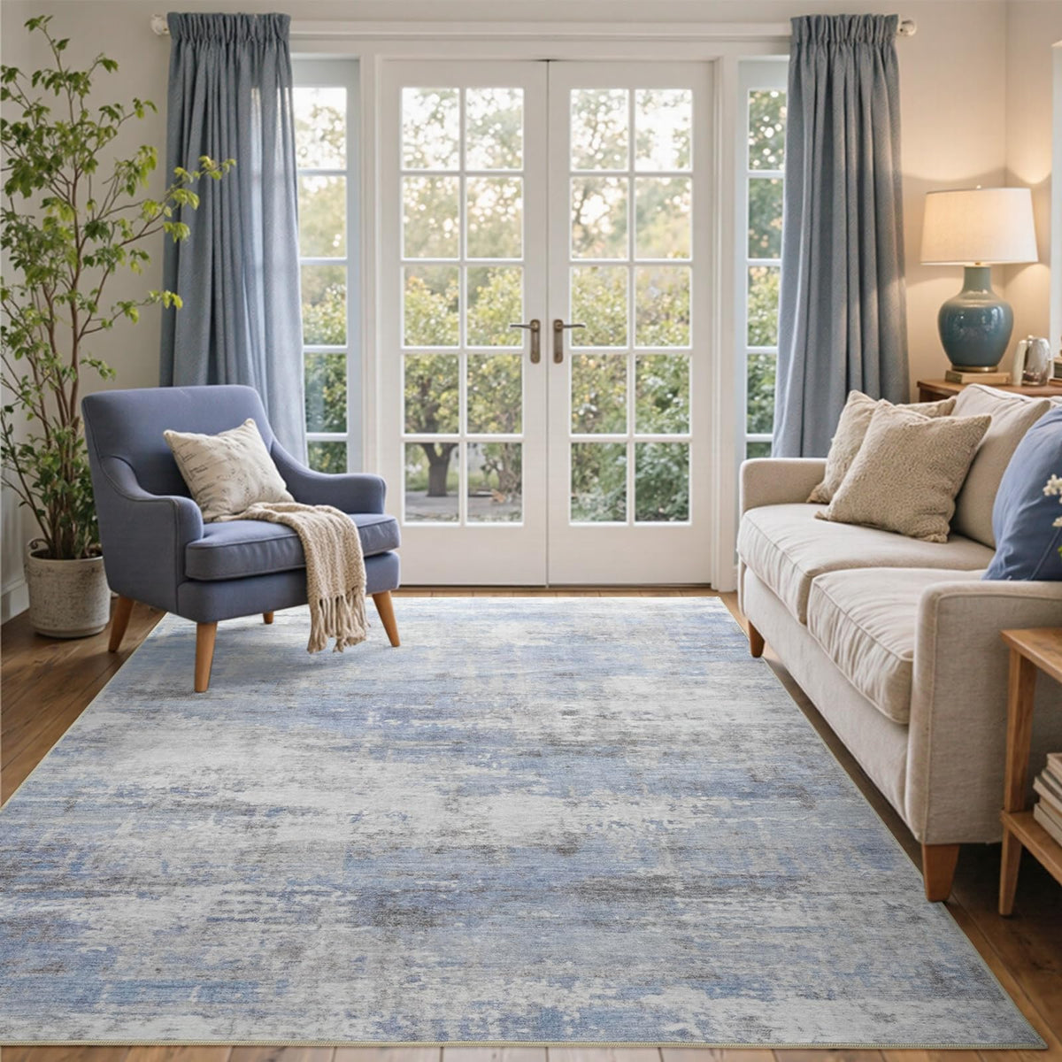 6x9 Ft Large Area Rugs for Living Room, Soft Non-Slip Washable Rugs Modern Abstract Pattern Carpet for Bedroom Indoor Floor Nursery Home Decor (Blue)