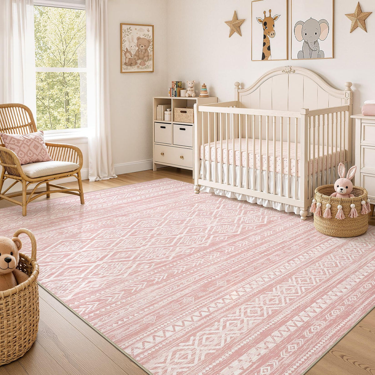 Nakagishi Boho 5x7 Area Rug Living Room Rugs Machine Washable Beige/Brown