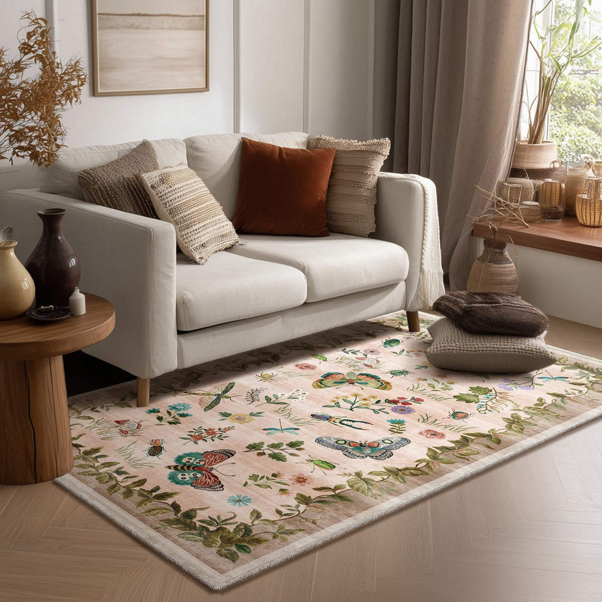 Washable Area Rugs for Living Room: 9x12 Area Rug for Bedroom Vintage Stain Resistant Non Slip Low Pile Lightweight Soft Carpet for Kitchen Dining Room Farmhouse Kids Room Nursery