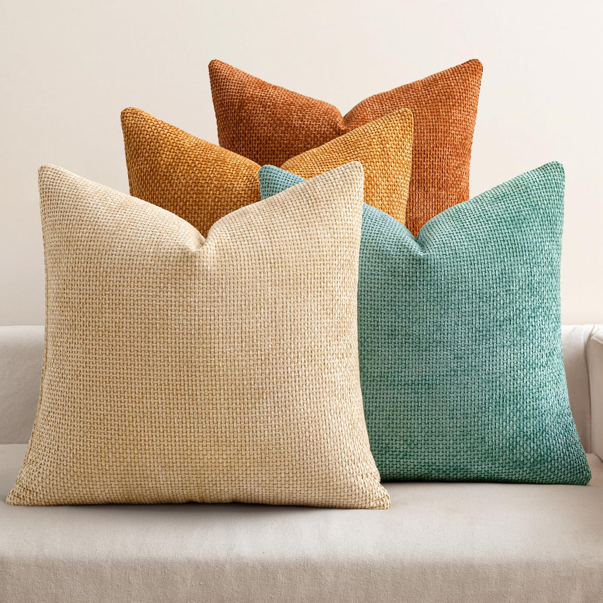 MIULEE Soft Decorative Chenille Pillow Covers Neutral 18x18 Pack of 4