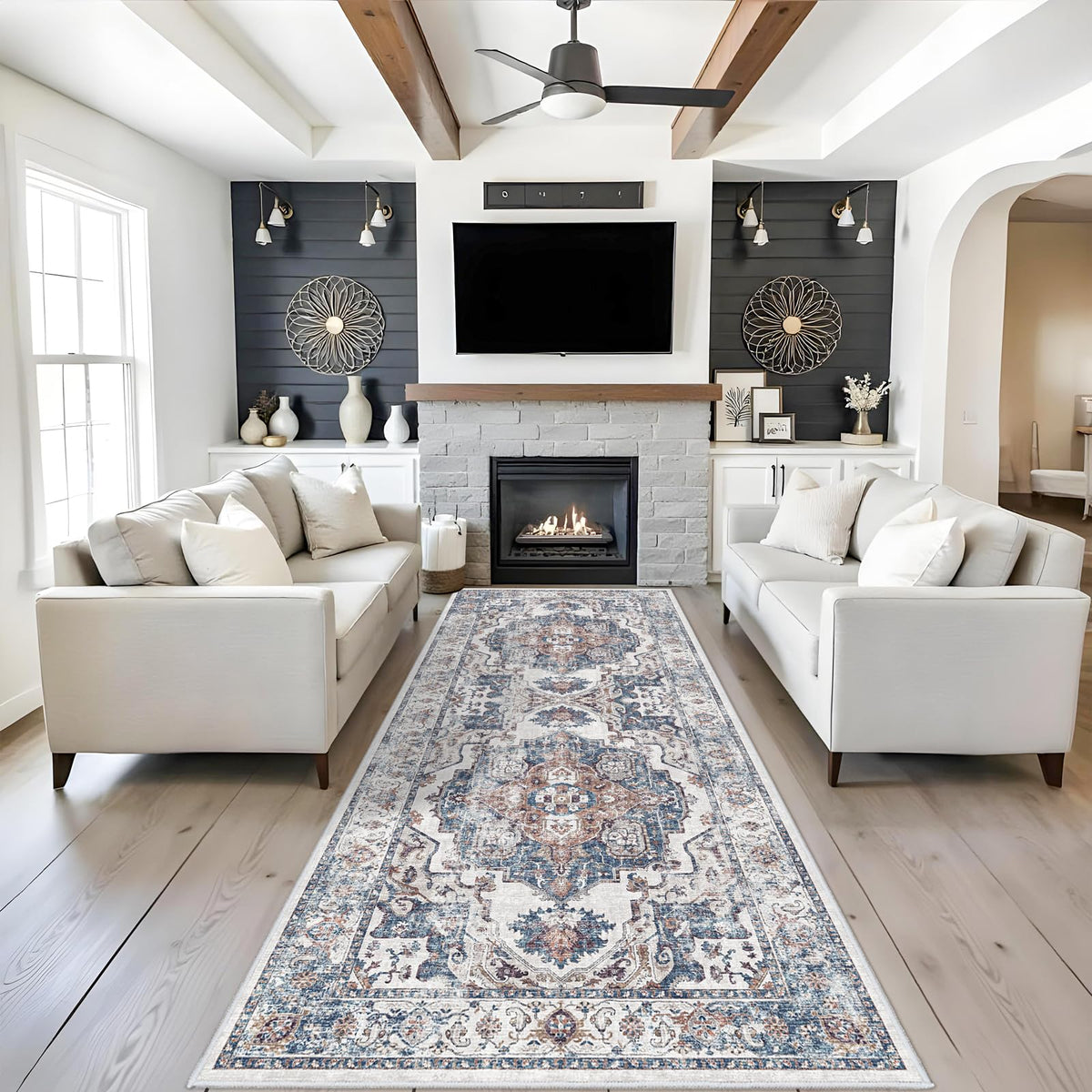 Hallway Washable Runner Rug - 2x10 Kitchen Rugs Entryway Rug Runner Vintage Soft Floor Mat Non Slip Indoor Farmhouse Carpet for Bathroom Living Room Bedroom (2 X 10, Beige)