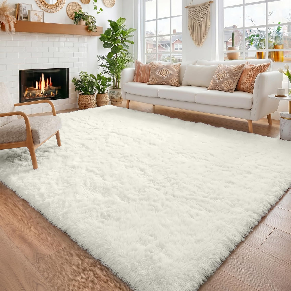 Amdrebio Grass Green Fluffy Area Rug 4x6 for Bedroom Classroom Living Room