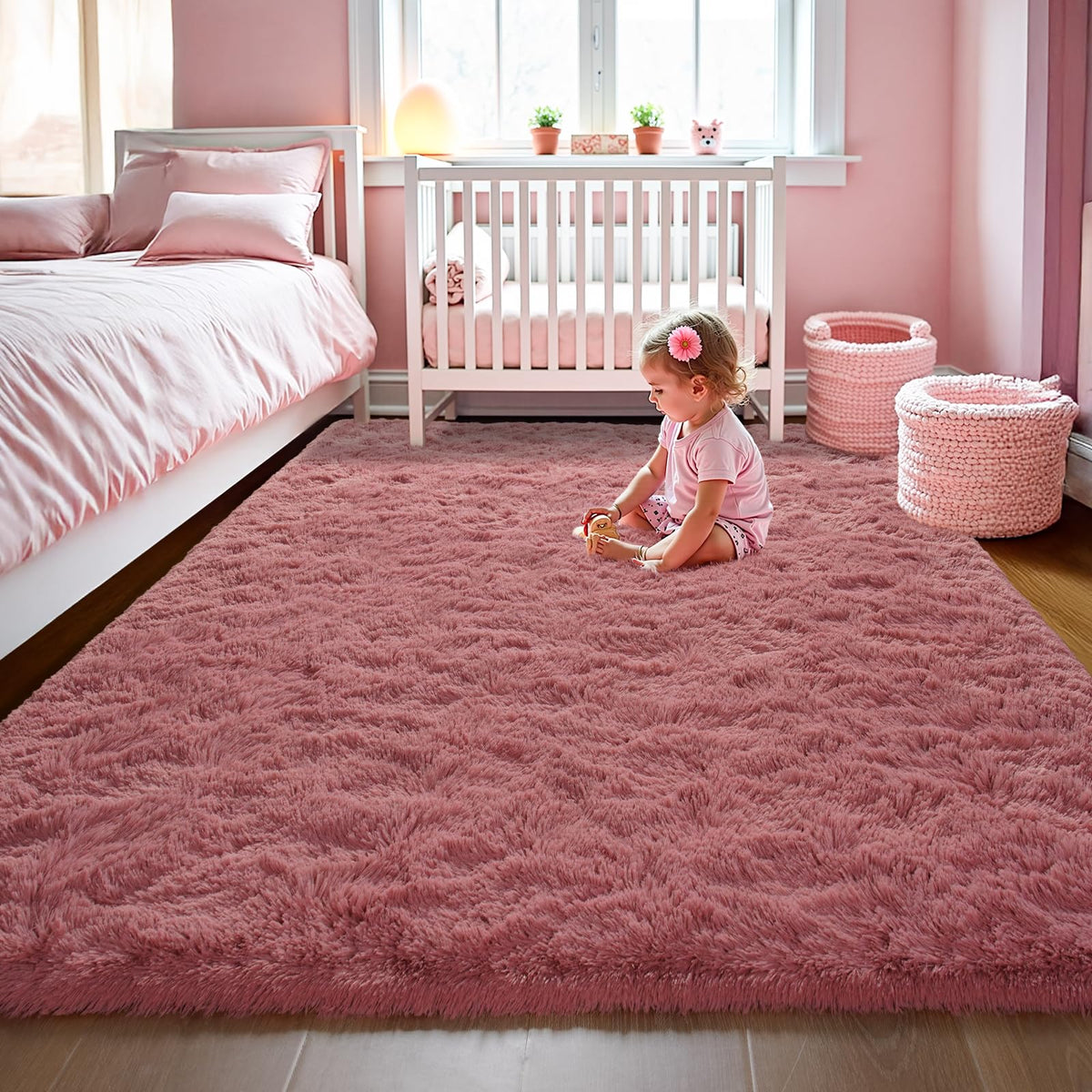 LOCHAS 4x6 Area Rugs Fluffy Living Room Carpets for Kids Bedroom, White