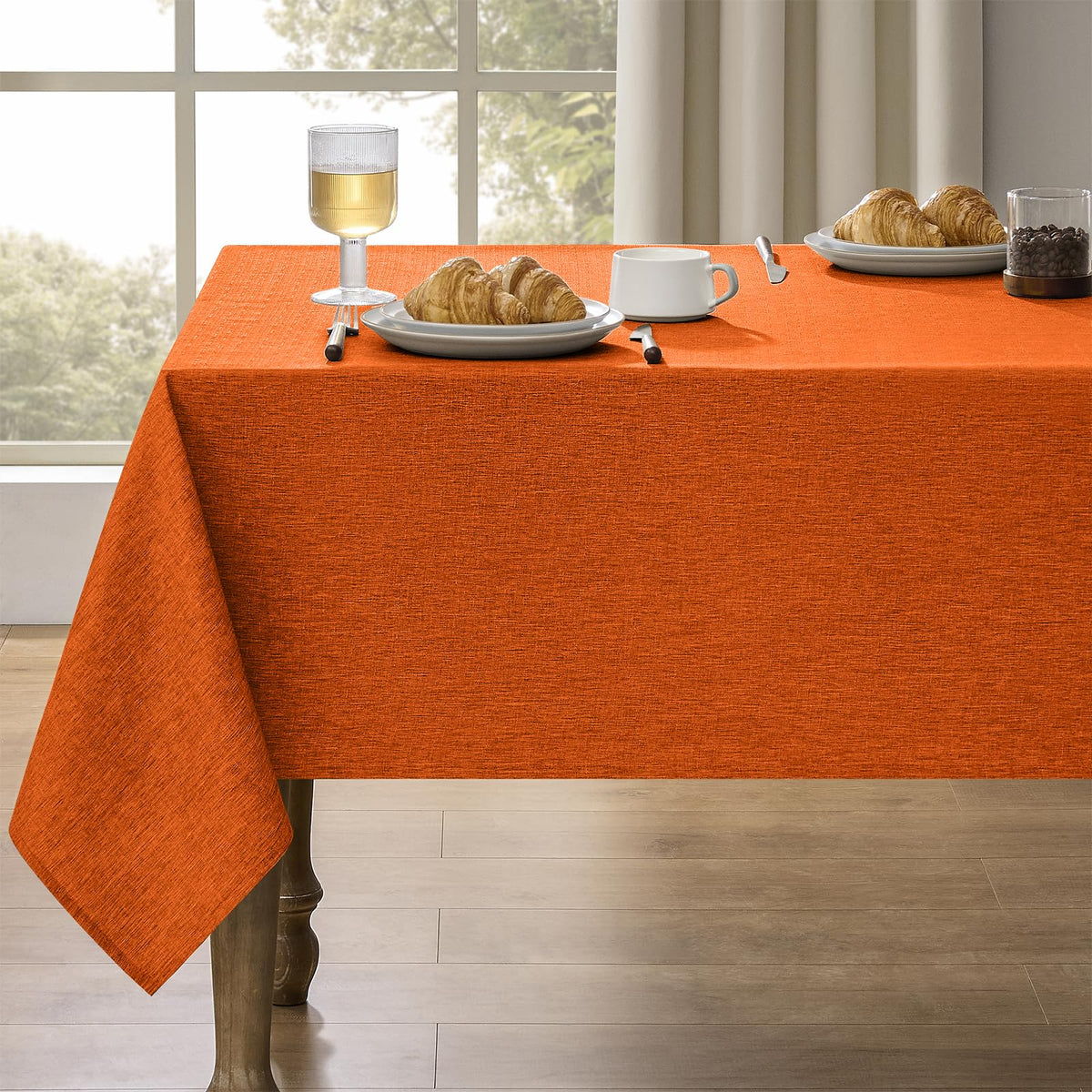 Decorelia Faux Linen Round Tablecloths 60 inch, Waterproof Decorative Washable Texture Rustic Circle Table Cloth Cover for Dining Kitchen Party Farmhouse Outdoor(Round (2-4 Seats),Sage Green)