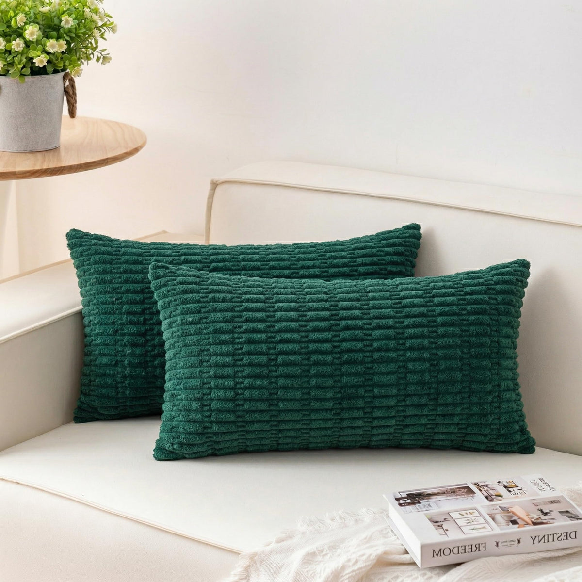Pack of 2 Corduroy Decorative Throw Pillow Covers 18x18 Inch, Cream White