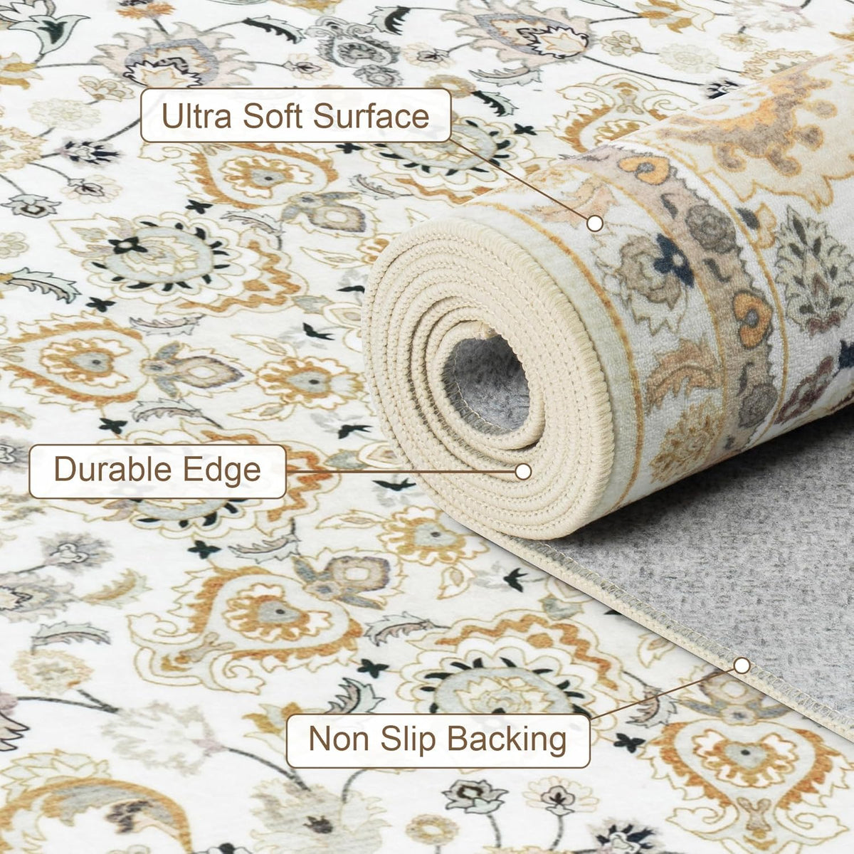 5x7 Area Rugs Living Room: Washable Vintage Rug for Bedroom Beige