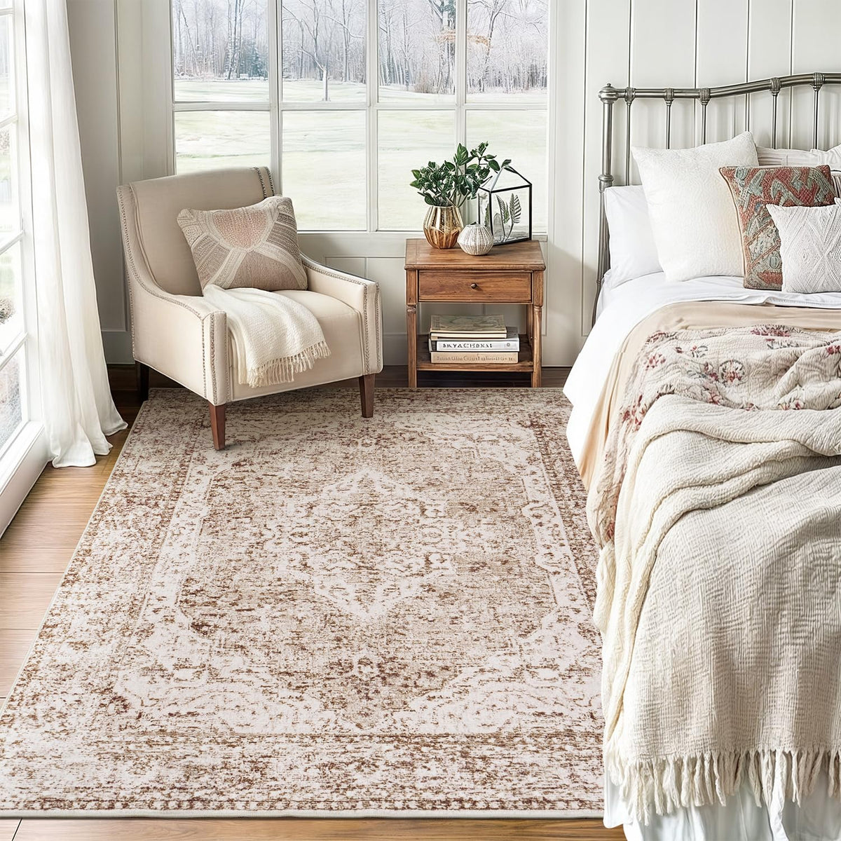 Lofus 5x7 Area Rugs for Living Room Bedroom, Soft Boho Carpet Floral Brown