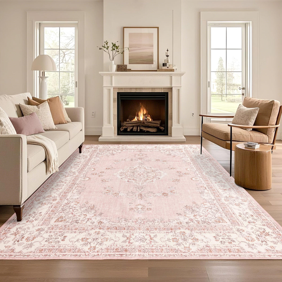 Soft Pink Rug for Girls Room: 5x8 Vintage Washable Carpet Bedroom Nursery