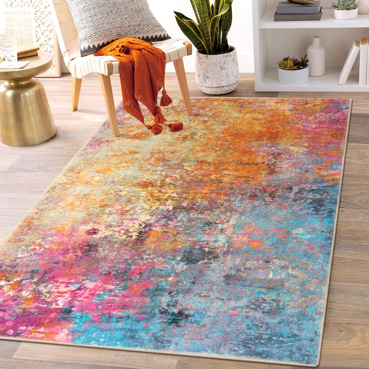 Lahome Modern Abstract Washable 5x7 Area Rugs for Living Room, Colorful Soft Bedroom Rug Low Pile Non Slip,Stain Resistance Dining Room Carpet for Nursery Office Entrance Home Office Decor
