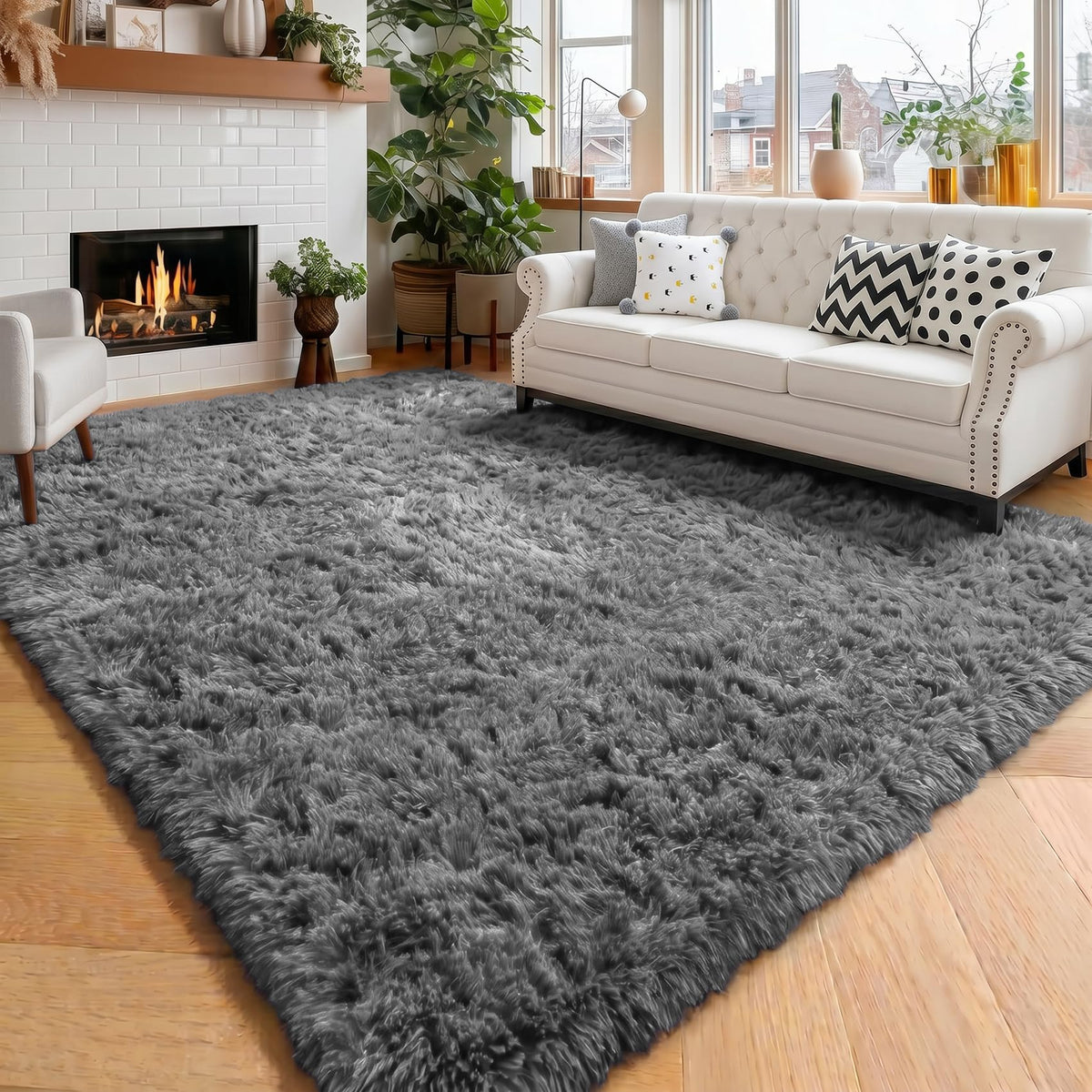 Amdrebio Grass Green Fluffy Area Rug 4x6 for Bedroom Classroom Living Room