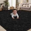 PLHXFR 8x10 Area Rugs Living Room: Fluffy Bedroom Soft Shag Rug Black Grey