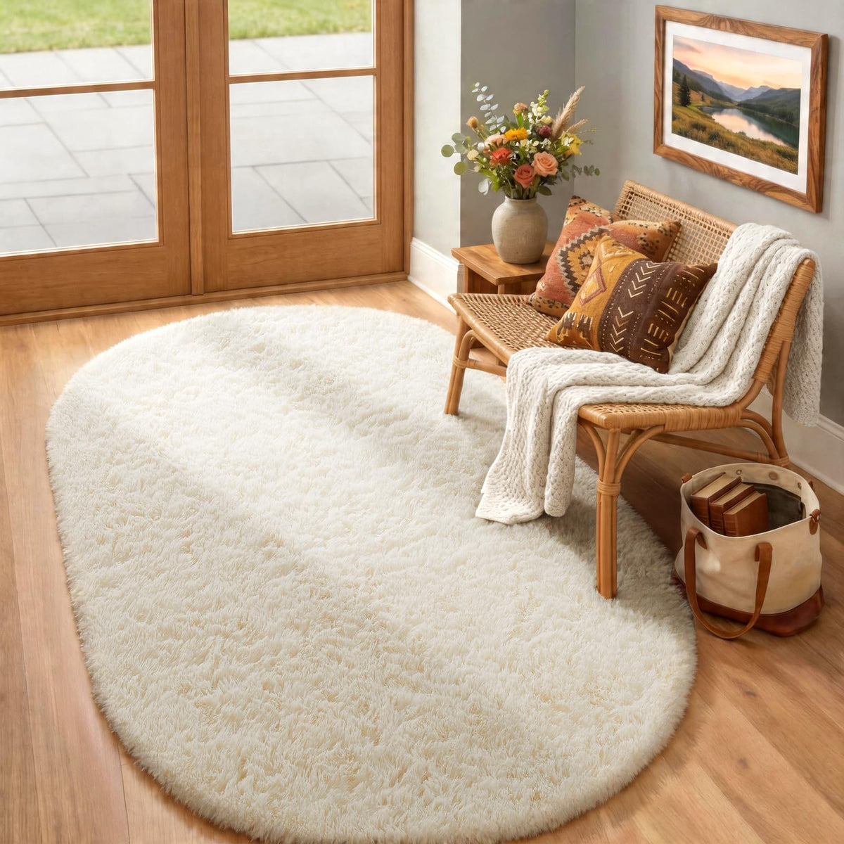 Ophanie Area Rugs for Bedroom, Christmas Upgrade Non-Slip Ivory Fluffy Soft Shag Living Room Carpet, Indoor Floor 4x6 Fuzzy Shaggy Plush Nursery Rug for Kids Dorm Decor with Over 99 pcs Pile fibers
