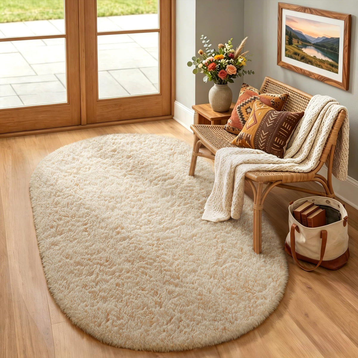 Ophanie Area Rugs for Bedroom, Christmas Upgrade Non-Slip Ivory Fluffy Soft Shag Living Room Carpet, Indoor Floor 4x6 Fuzzy Shaggy Plush Nursery Rug for Kids Dorm Decor with Over 99 pcs Pile fibers