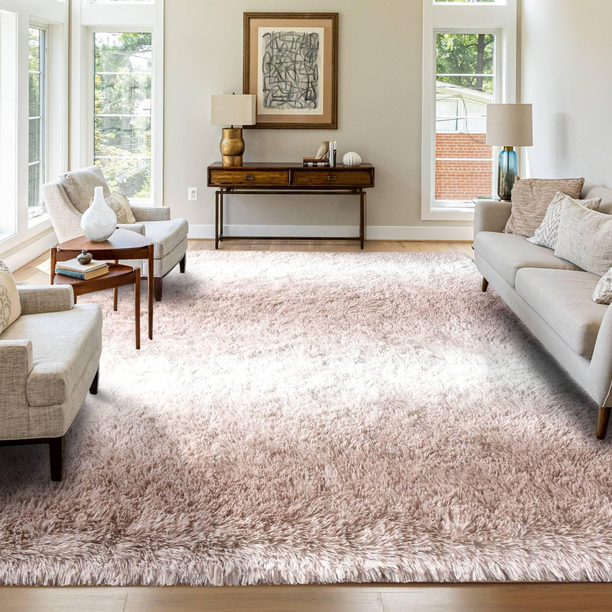 5x8 Area Rugs For Living Room Fluffy Black Rug For Bedroom (Black)