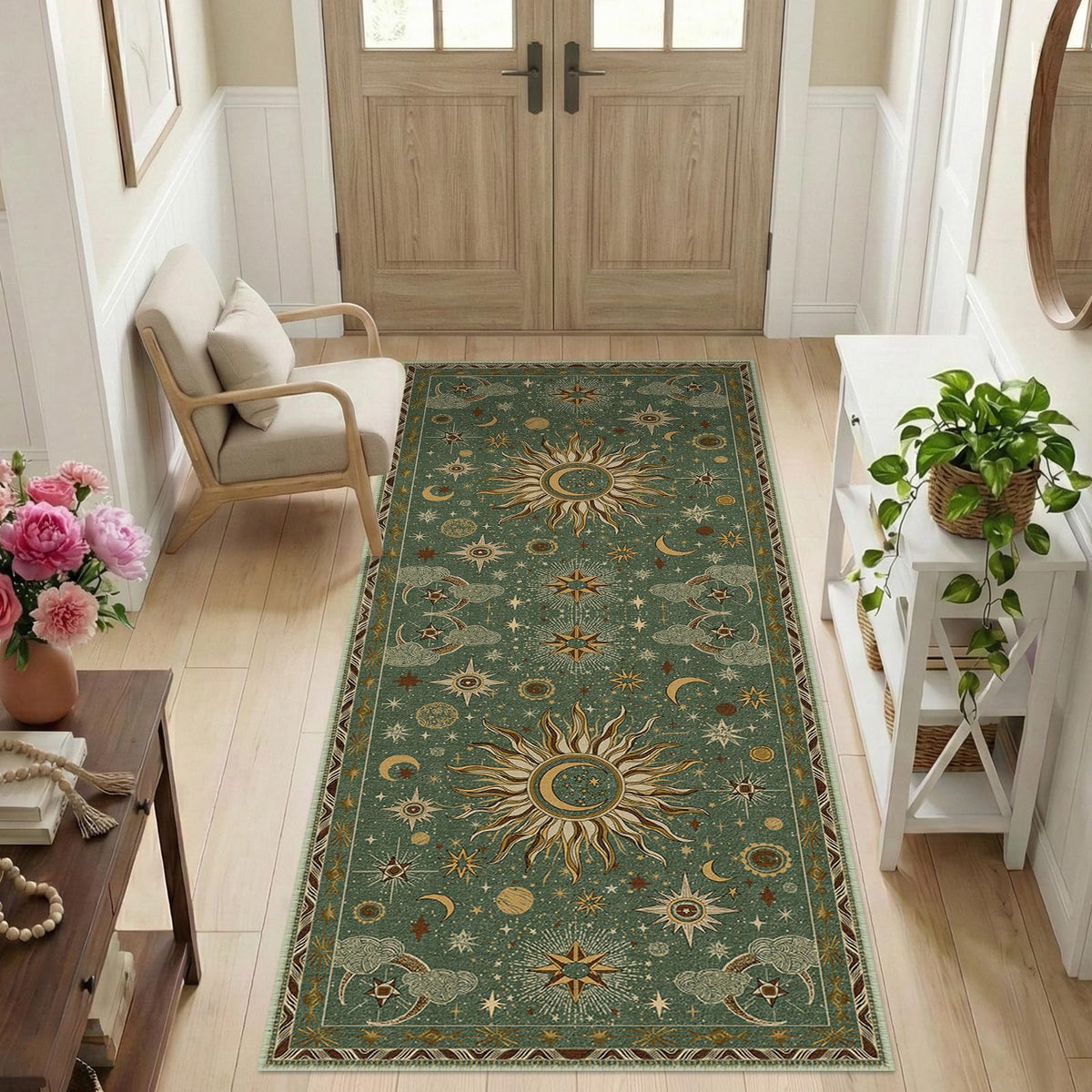 Vacuum-Friendly, 5x7 Washable Area Rug, Black Gold Beige Red