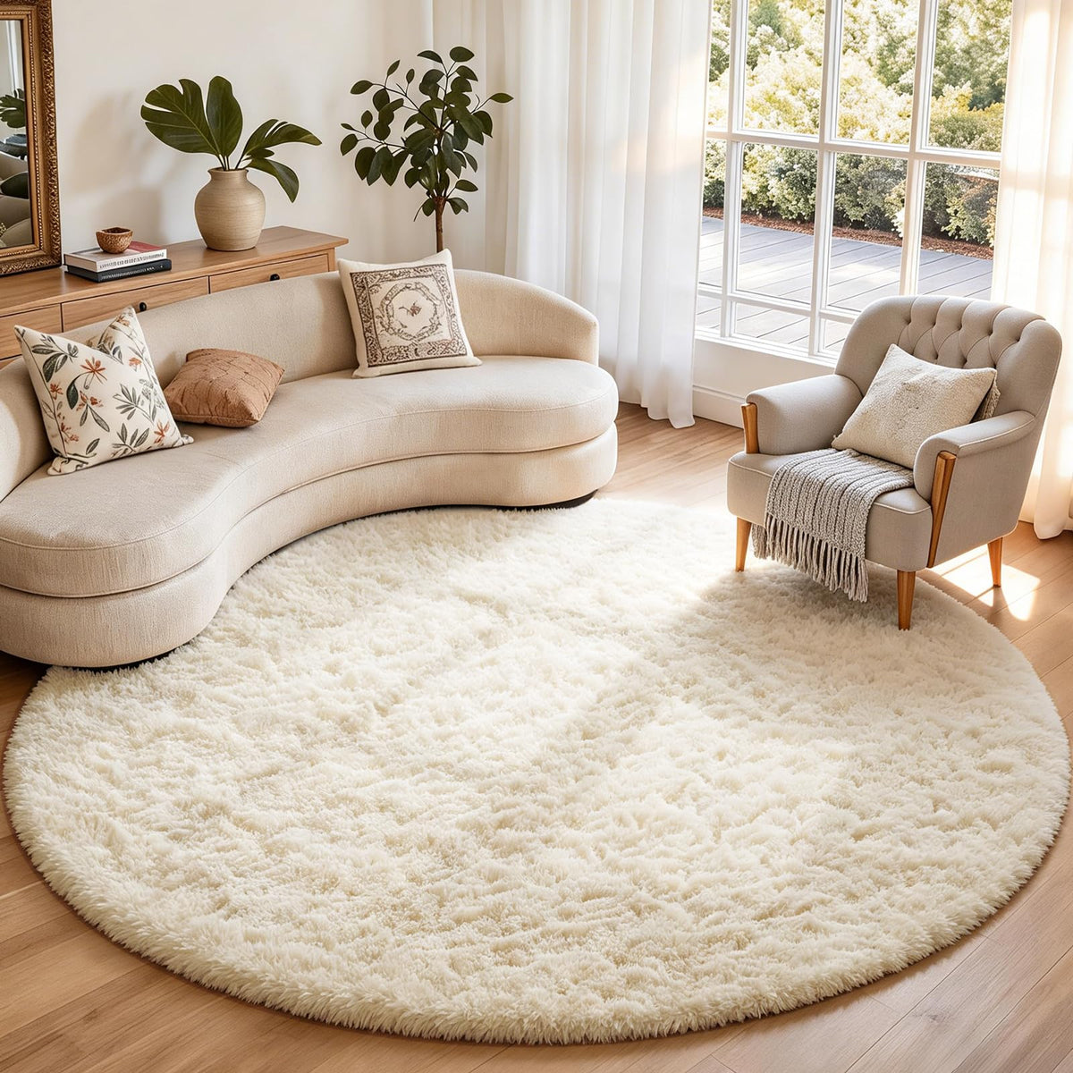 Ophanie Area Rugs for Bedroom, Christmas Upgrade Non-Slip Ivory Fluffy Soft Shag Living Room Carpet, Indoor Floor 4x6 Fuzzy Shaggy Plush Nursery Rug for Kids Dorm Decor with Over 99 pcs Pile fibers