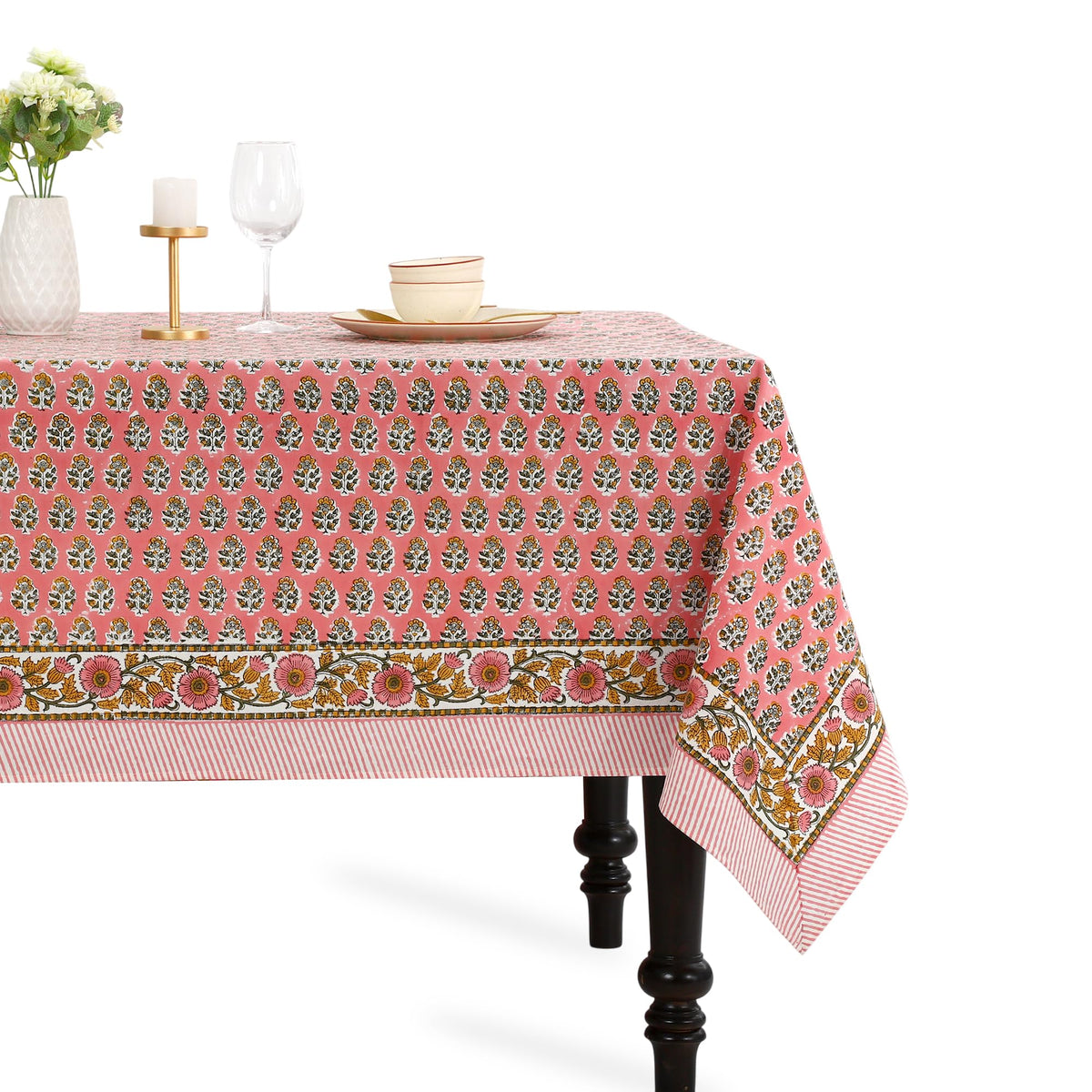 CPC Tablecloth 100% Cotton 70x108 Inch Indian Block Print Rectangle Table Cover, Blue Table Cloth for Weddings, Spring/Summer, Barbeque - Apatite Blue