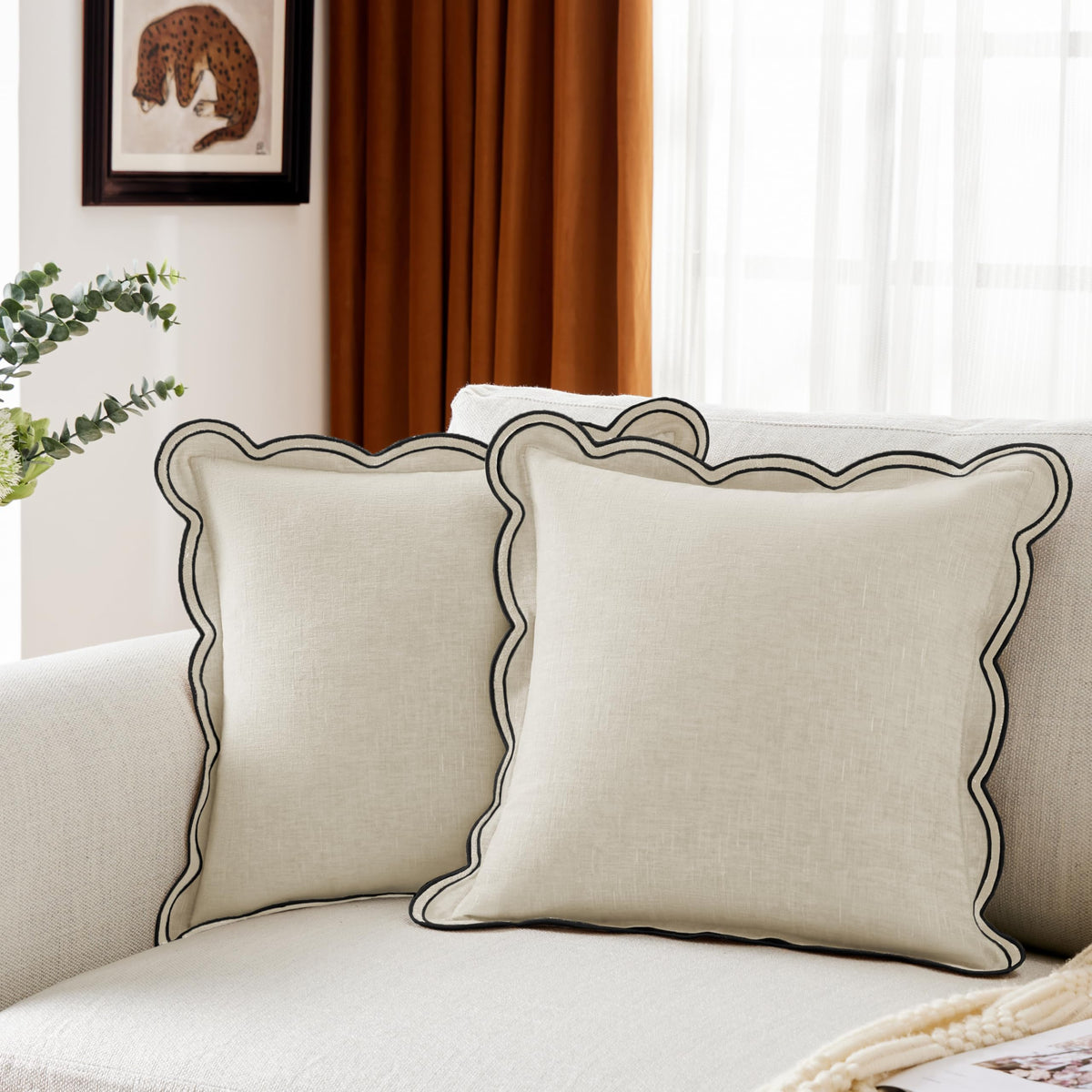 Ohocut Scalloped Pillow Cover Pack of 2 Spring Chenille Decorative Throw Pillow Covers Cute Boho Couch Pillow Covers Aesthetic Funky Preppy Pillow Cases for Sofa Living Room (Blush Pink, 18x18 Inch)
