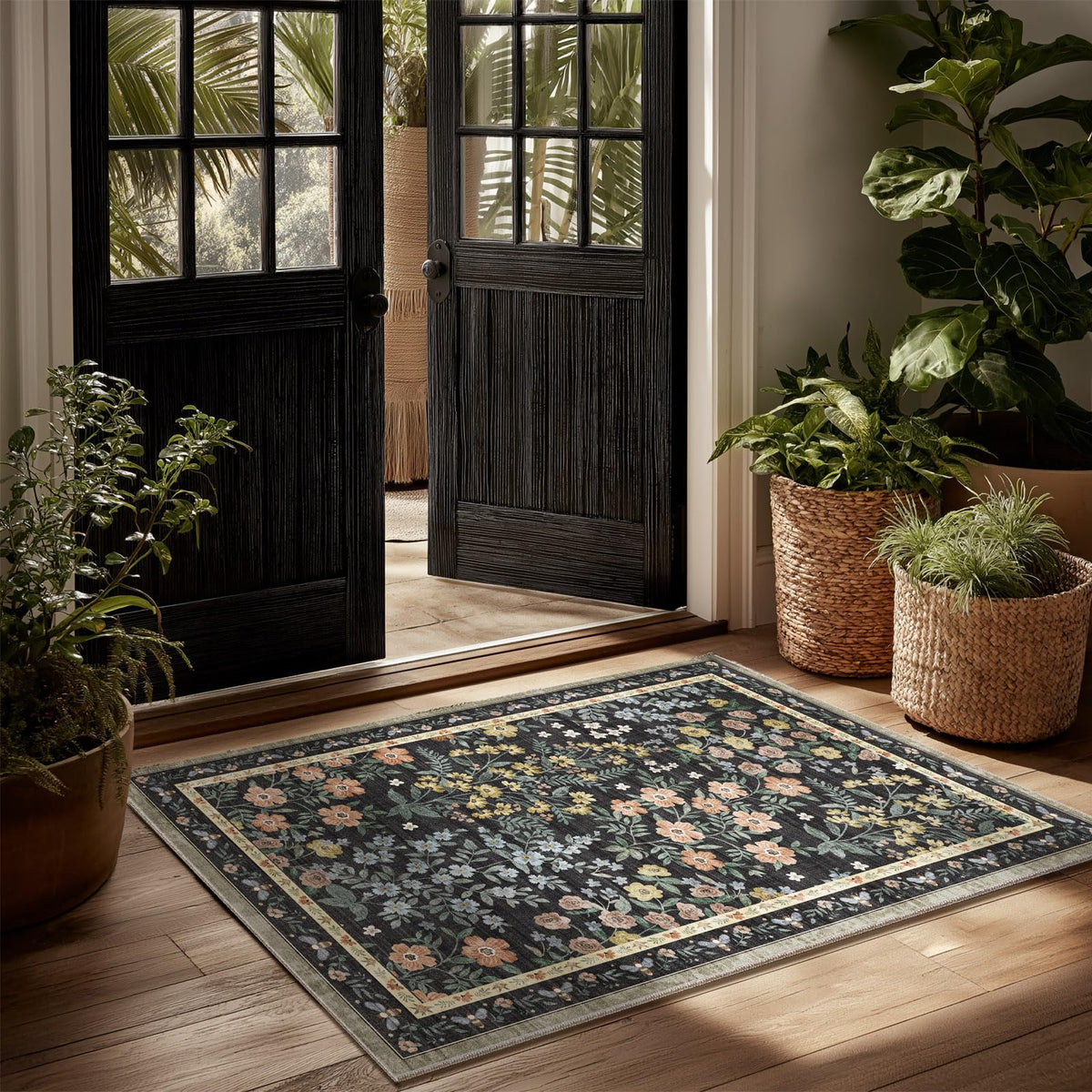 Washable Area Rugs for Living Room: 9x12 Area Rug for Bedroom Vintage Stain Resistant Non Slip Low Pile Lightweight Soft Carpet for Kitchen Dining Room Farmhouse Kids Room Nursery
