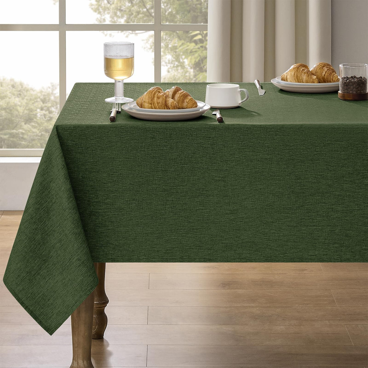 Decorelia Sage Green Linen Textured Tablecloth Rectangular 52 x70 Inch