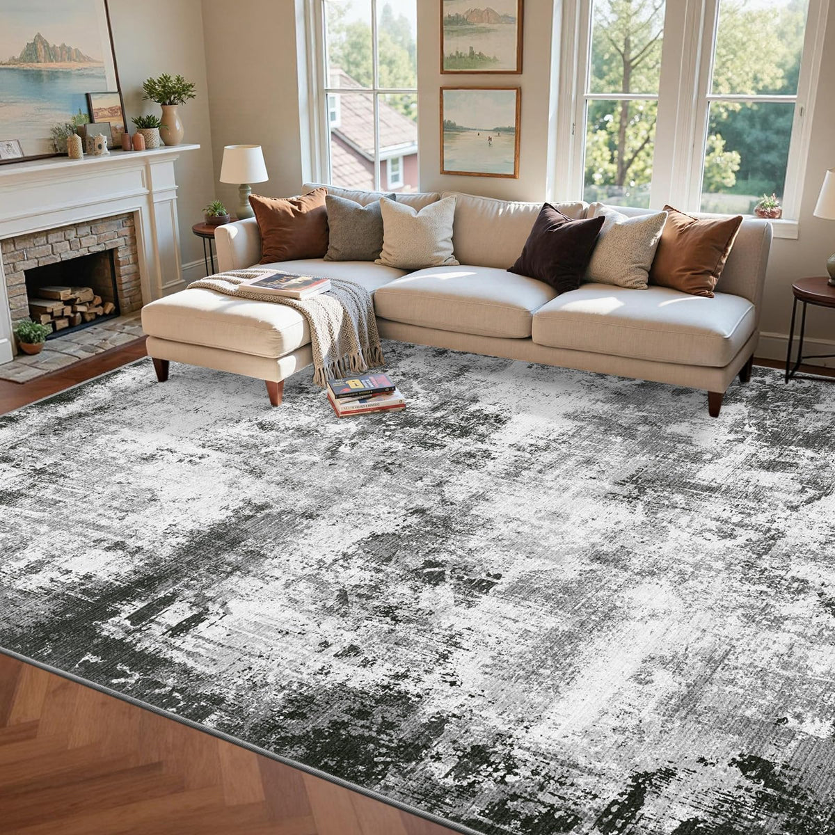6x9 Ft Large Area Rugs for Living Room, Soft Non-Slip Washable Rugs Modern Abstract Pattern Carpet for Bedroom Indoor Floor Nursery Home Decor (Blue)