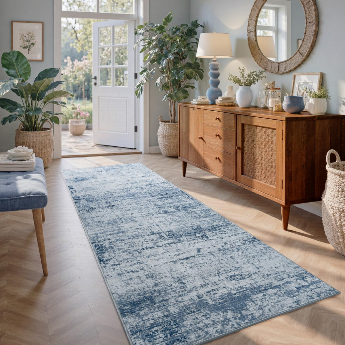 6x9 Ft Large Area Rugs for Living Room, Soft Non-Slip Washable Rugs Modern Abstract Pattern Carpet for Bedroom Indoor Floor Nursery Home Decor (Blue)