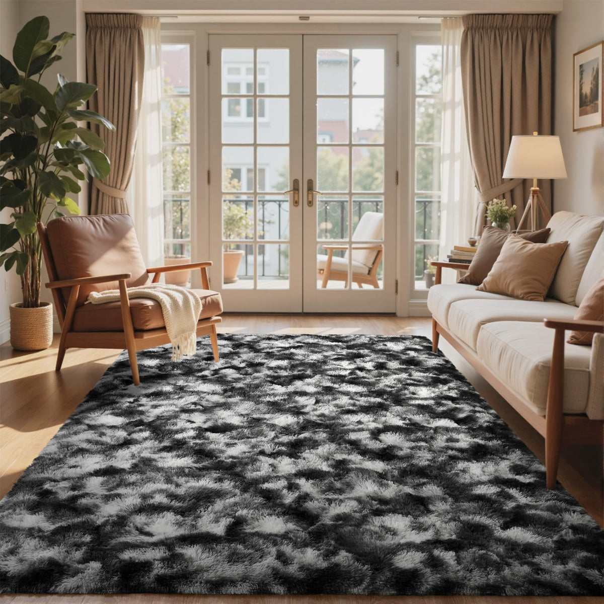 6x9 Ft Large Shag Rugs for Living Room Decor, Tie-Dyed Ultra Soft Fluffy Furry Area Rugs for Bedroom Indoor Floor, Aesthetic Carpet for Kids Home (Dark Grey)