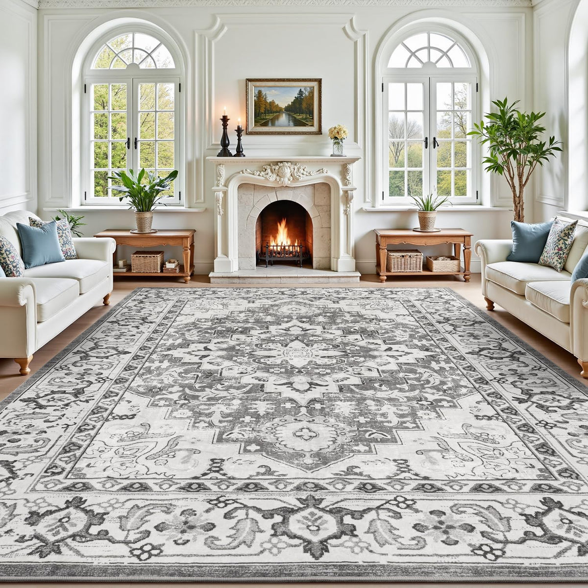 Lofus 5x7 Area Rugs for Living Room Bedroom, Soft Boho Carpet Floral Brown