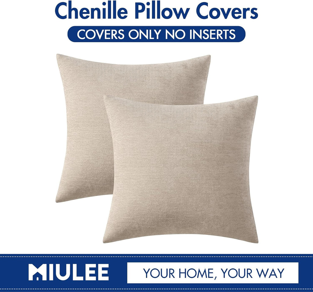 MIULEE Pack of 2 Beige Decorative Pillow Covers 18x18 Inch