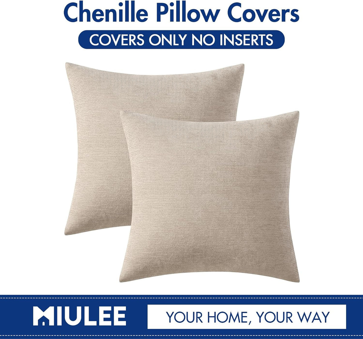 MIULEE Pack of 2 Beige Decorative Pillow Covers 18x18 Inch